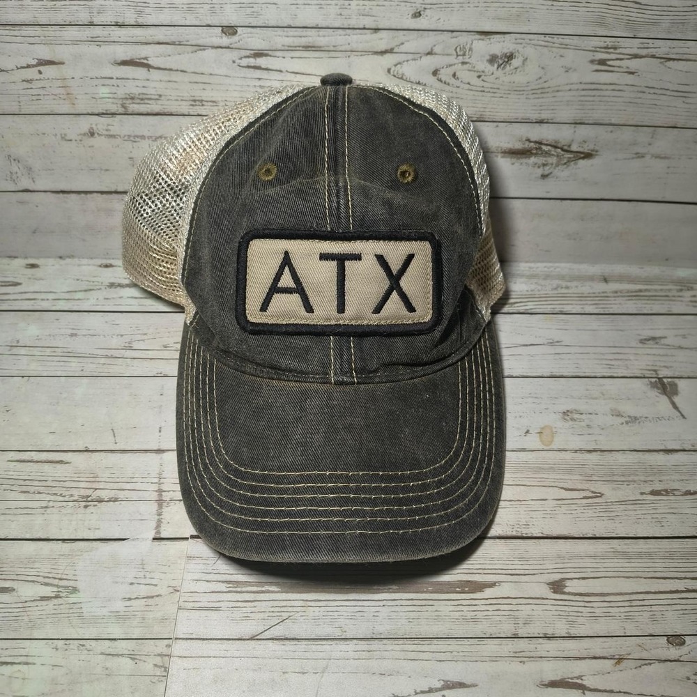 Legacy ATX Austin Texas Distressed Trucker Snapback Hat Charcoal Cream‎ Patch